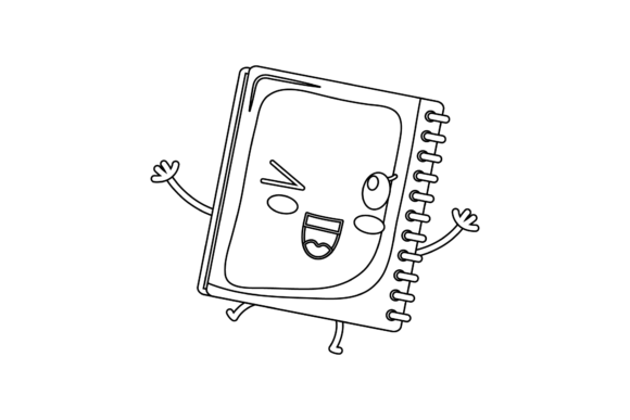 Back to School Book Kawaii Outline Graphics