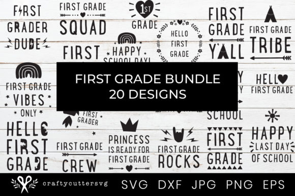 First Grade Back to School Bundle: 20 Designs for Crafts & Graphics